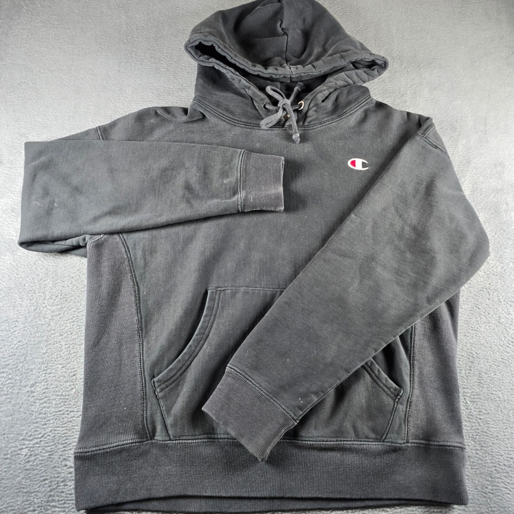 Champion Reverse Weave Hoodie Mens Medium Faded Black Pullover Sweatshirt